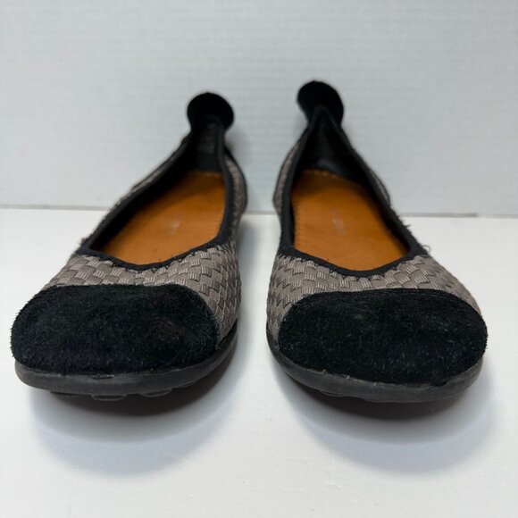 Bernie Mev Bella Me Women's Sz8 Pewter Metallic Braid Flats Black Suede Cap Toe - Picture 4 of 7